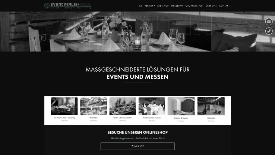 Webseite von eventverleih.tirol